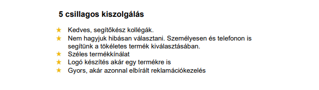 5 csillagos kiszolgálás